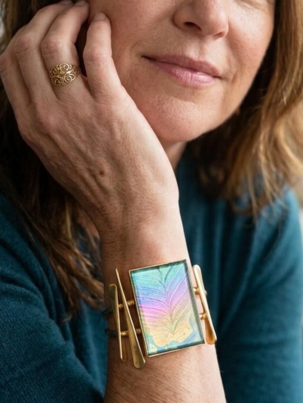 🌙Vintage Brutalist Modernist Dichroic Glass Cuff Bracelet